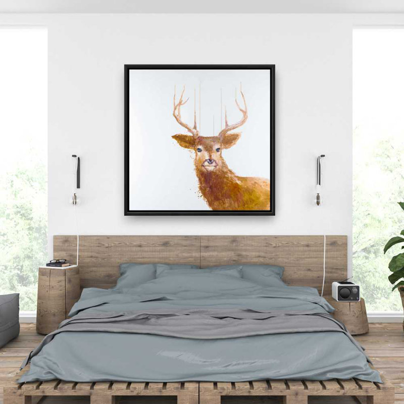 Abstrait cerf - Toile encadrée brune pour la décoration du salon, H 37,25 po x l 37,25 po