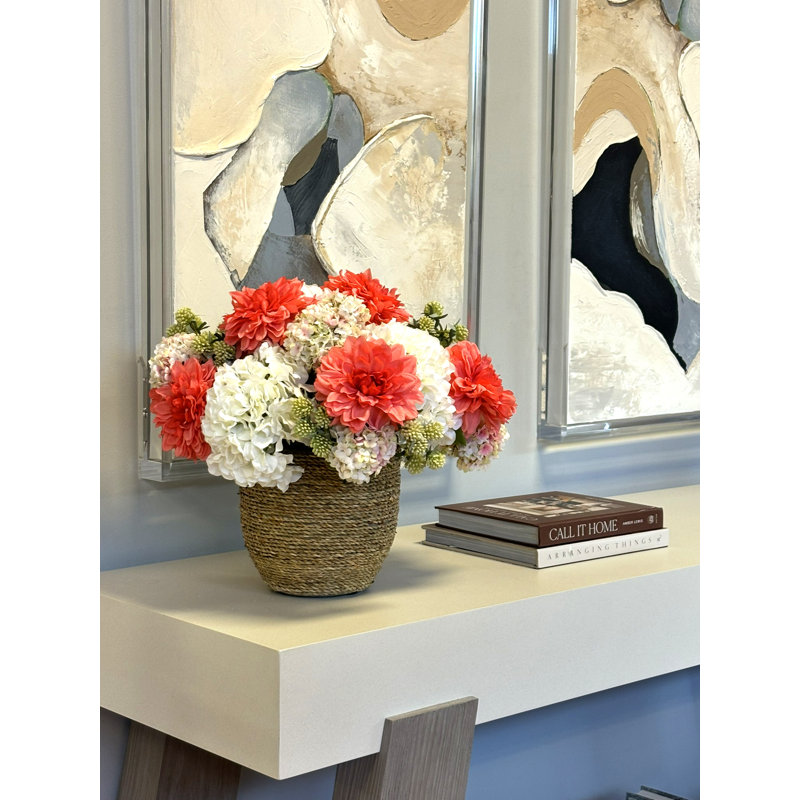 Hydrangea and Dahlia Arrangement in Rope Pot