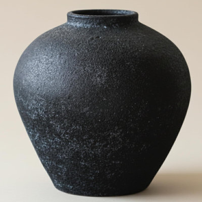 Handmade Large Rustic Ceramic Vase, 10.6 Inch Tall Black Stoneware Vase With Earthy Texture, Farmhouse Centerpiece For Living Room, Console Table, And Home Decor