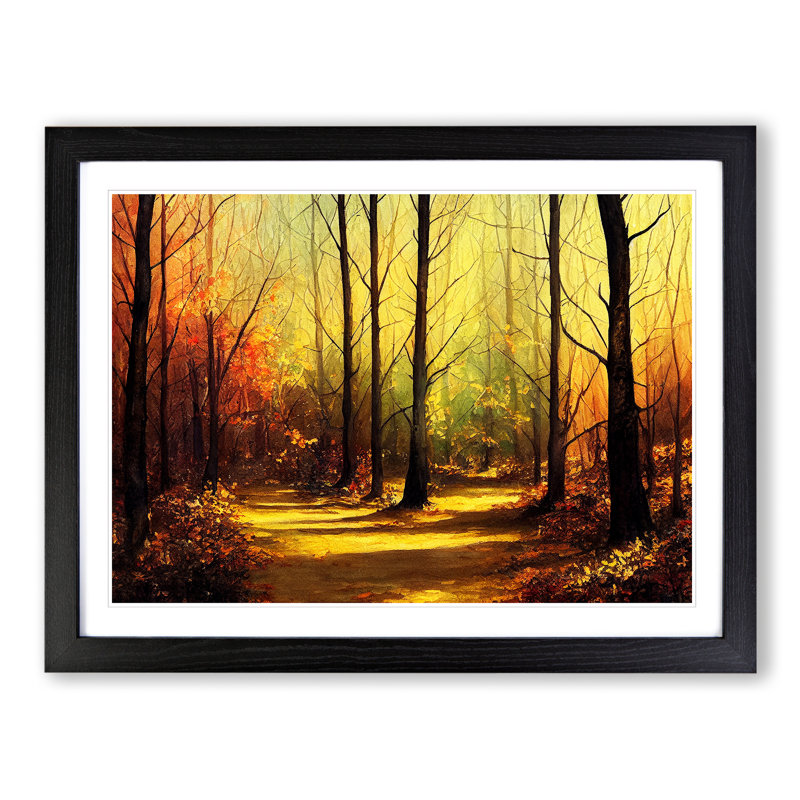 XH1022-6330X Mysterious Autumn Forest - Single Picture Frame Print, 46cm H x 64cm W, Black