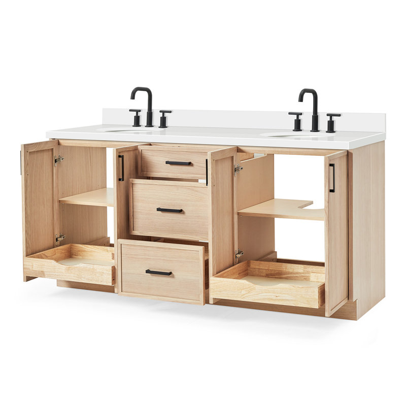 Ariel Kelly 61 Inch Double Rectangular Sink Bathroom Vanity With Pure Quartz Countertop, Rectangular, 73″, Midnight Blue