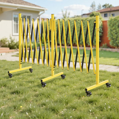 Double barricades extensibles, barrières de sécurité industrielles de 25 pi, barricade mobile flexible avec roulettes verrouillables, barrière de sécurité portative pliante en métal pour l'ascenseur de l'entrepôt de l'allée