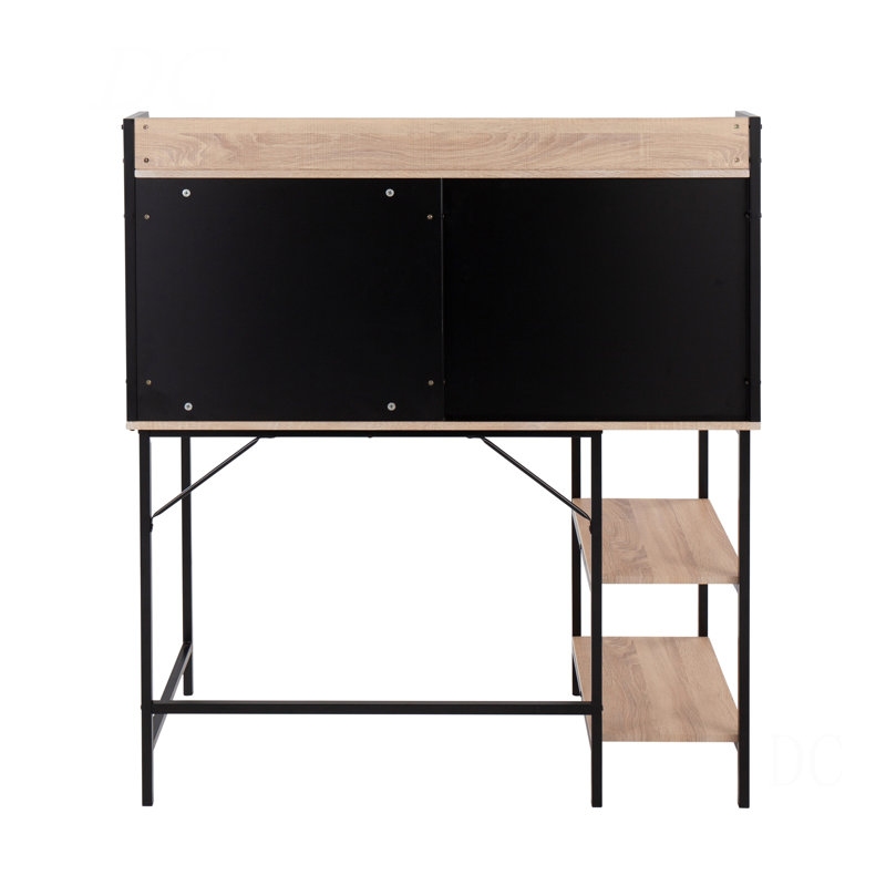 Shelf Contemporary Desk In Black Steel And Natural Wood, Natural/Black