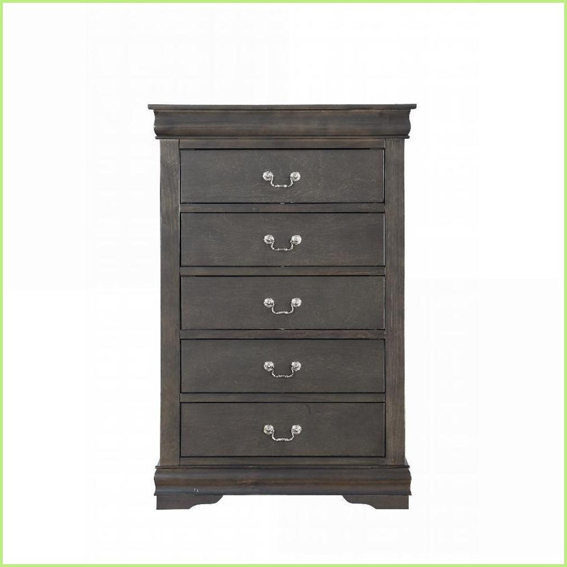Commodes et amp; Garde-robes: Commode classique à 5 tiroirs avec poignées en métal | Gris foncé | Panneau de particules et panneau de fibres à densité moyenne