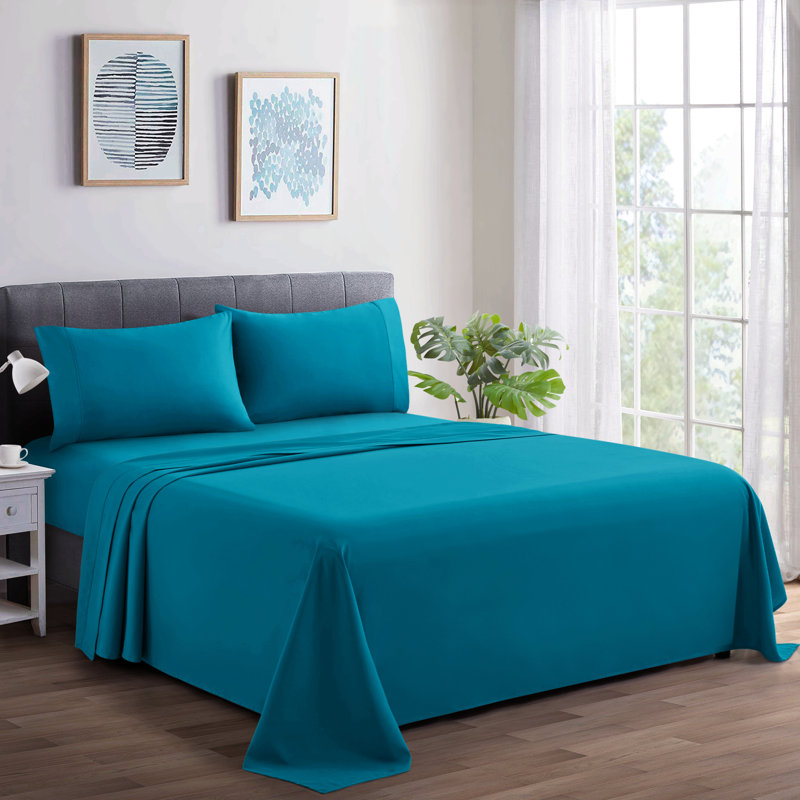 Marina Decoration 600 Thread Count Home Bedding Bedroom Bedsheet Deep Pocket Hotel Standard Solid Percale All Season 3 Pieces Cotton Sheet Set with 1 Pillowcase, Teal Colour Twin/Single Size