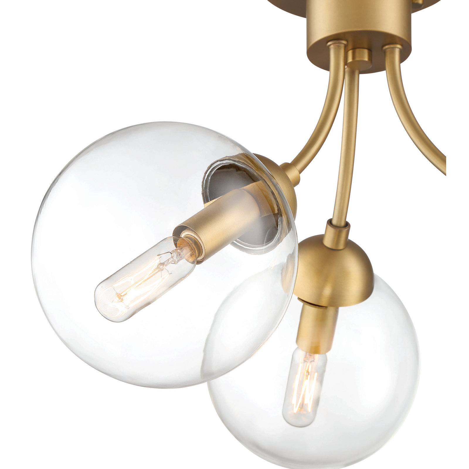 Brewer 3 Light Glass Semi Flush Mount, Natural Brass