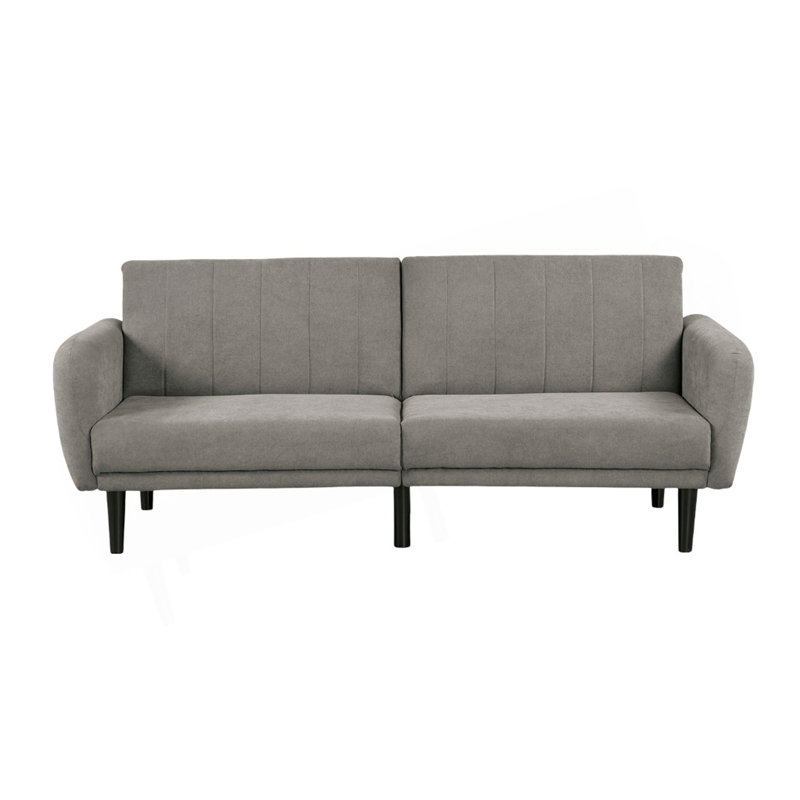 Contemporary Converts To Bed Gray 1Pc Futon Sofa Channeled Tufted Back Soft Track Arm Couch W USB, Gray
