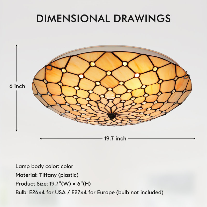 19.7" 4-Light Tiffany Stained Glass Flush Mount Ceiling Light