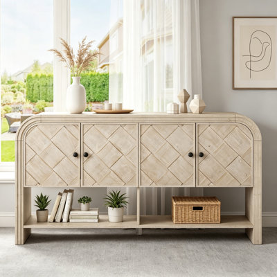 Console en lattes de bois tissé avec placage de bois pour un usage domestique polyvalent