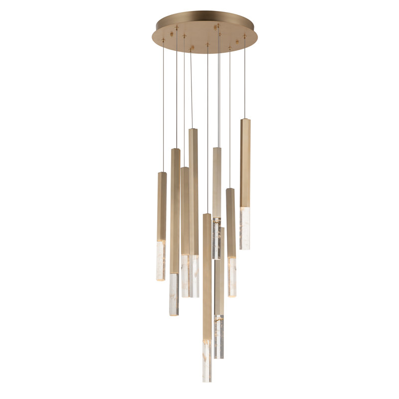 Luminaire suspendu 9 lumières diaphane, Or