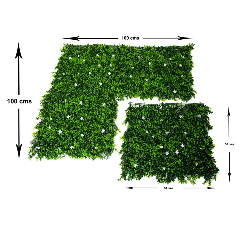 GreenBrokers Artificial Green Plant Wall Hedge with Yellow Leaf Foliage-UV Stable (Pack of 4) (1m x 1m), White, Green