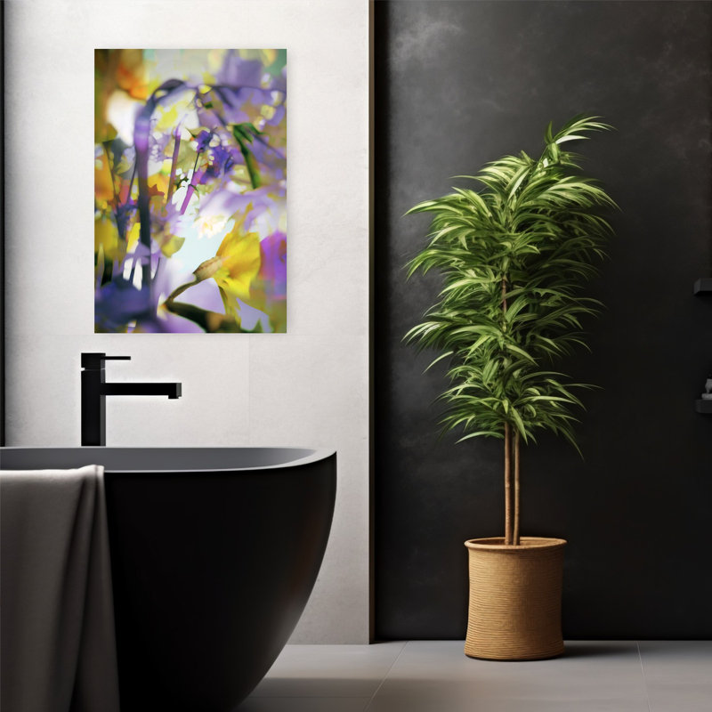 Art contemporain avec art floral, H 24 po x l 16 po
