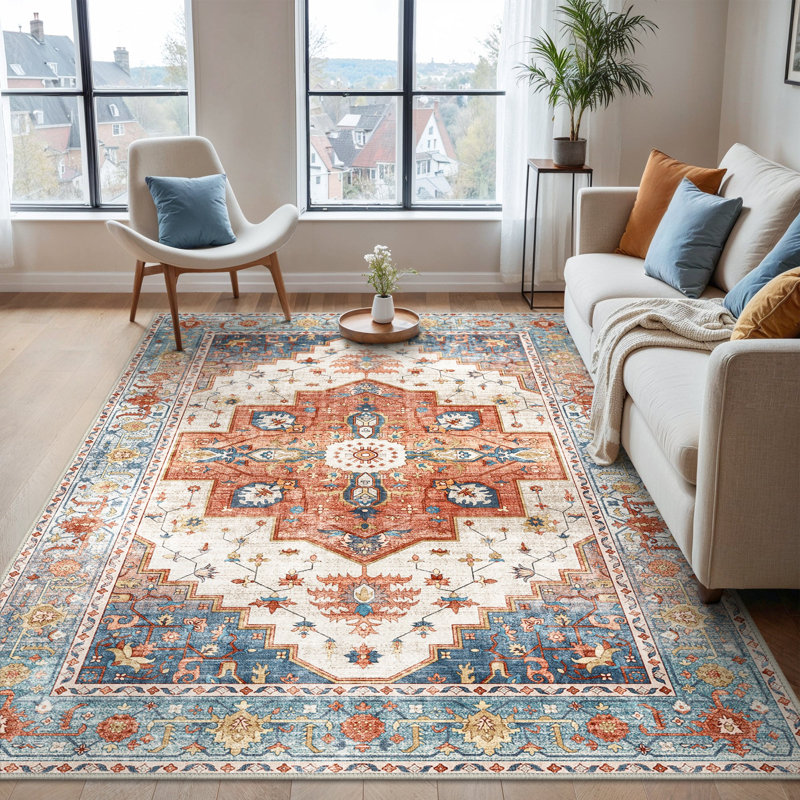 Area Rug, Rectangle 200 x 290 cm, Orange/Blue/Beige