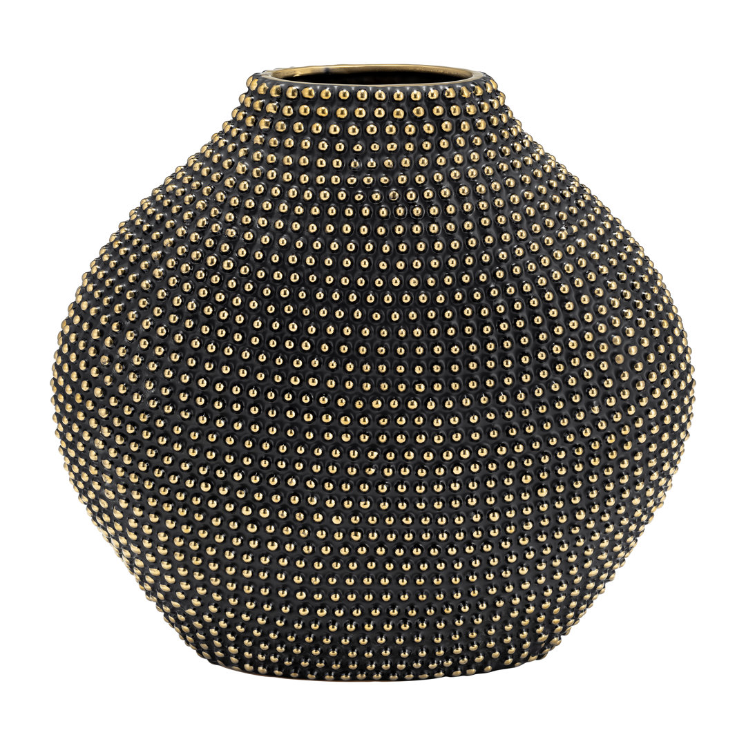 Dasan Modern Black and Gold Studded Stoneware Vase World Menagerie