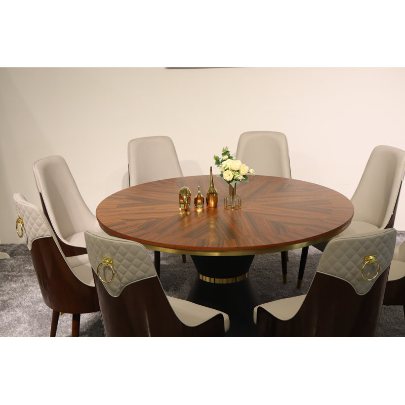 Vogue Lux Orange 61" Round Dining Set, Gray, 9 Pieces: Table, 8 Chairs, 31" H x 61" W x 61" D