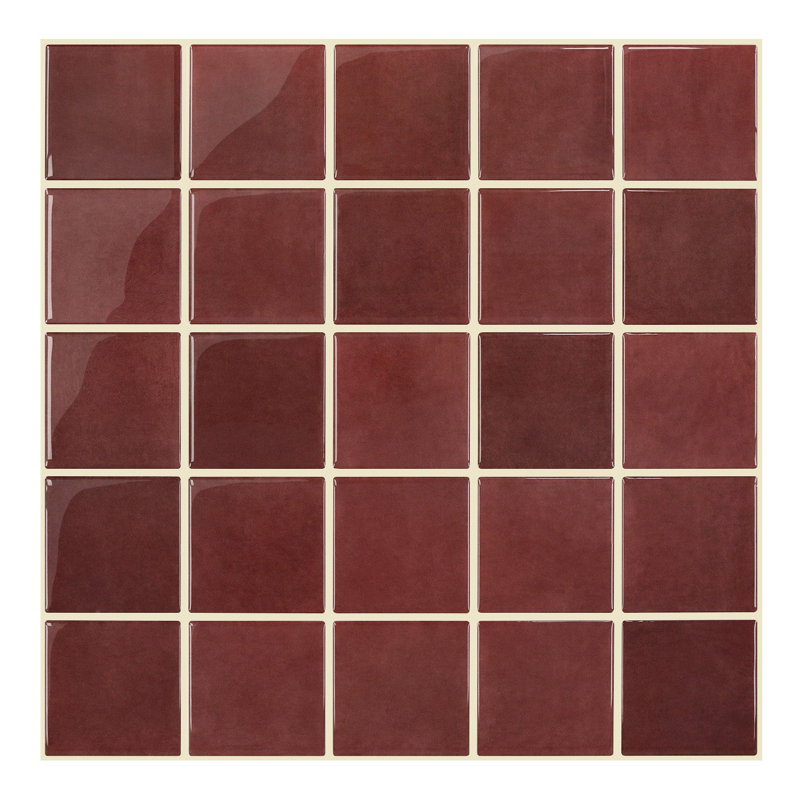 Carreaux auto-adhésifs plus épais Commoma - 10 pièces 12 "x 12" dosseret carré adhésif auto-adhésif et carreaux de vinyle amovibles pour la cuisine et la salle de bain - Rouge