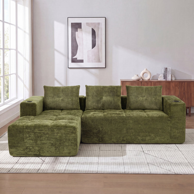 Classic Minimalist Fully Compressed L Sofa, For Small Living Rooms And Apartments, Green