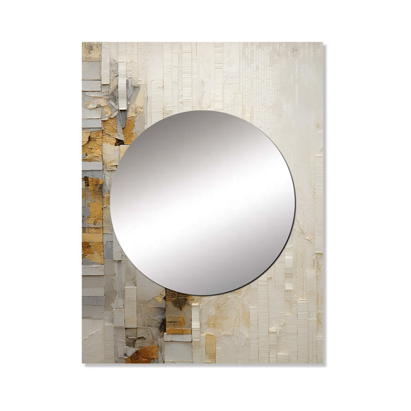 Or et blanc abstrait divisé - formes abstraites, miroir mural, miroir beige, impression sur métal, 40 po x 30 po