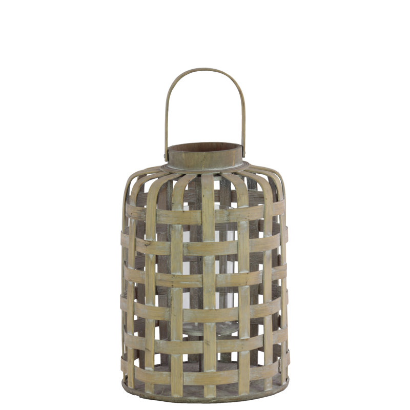 Lanterne ronde en bois, H 14,5 po x l 10 po x P 10 po, Brun clair