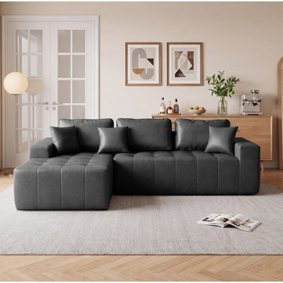 Canapé-lit de coin en similicuir avec méridienne à compression, canapé modulaire en forme de L avec éponge à haute densité, canapé convertible sans assemblage requis pour le salon, appartement, chambre d'amis (noir)