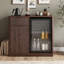 Armoire-bar cannelée de 39,4 po avec mini espace réfrigérateur, buffet avec supports à verres à vin et tablettes réglables-1176597997