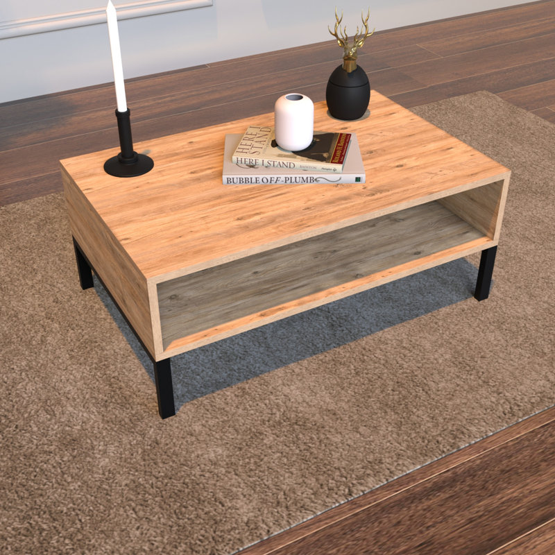 Table basse avec rangement Labette, Pin antique