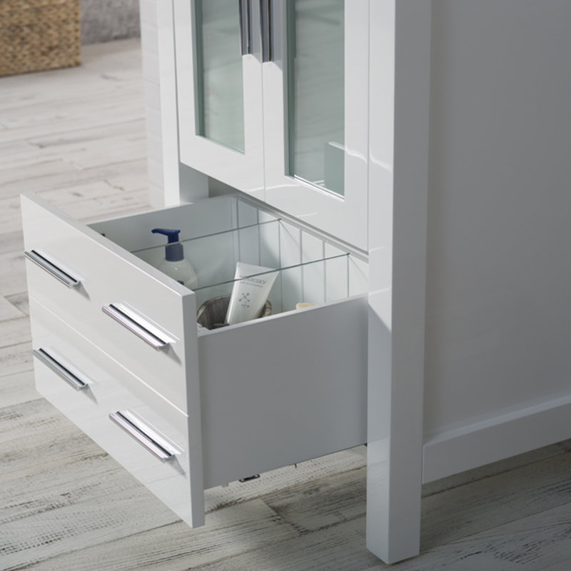 Mance 24.25'' Single Bathroom Vanity with Ceramic Top with Mirror, Glossy White