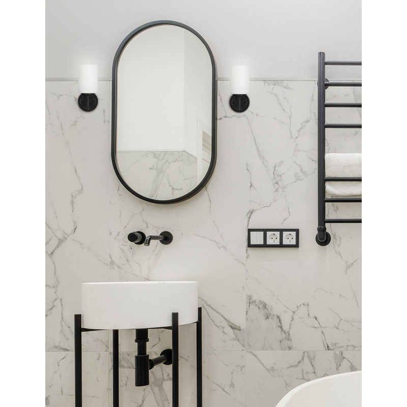 Applique murale 1 lumière Wynona - noir mat - blanc opale