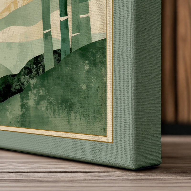 Bamboo and Distant Mountains Japandi - Wrapped Canvas, 30x20 - 76.2 x 50.8 cm, Sage Border