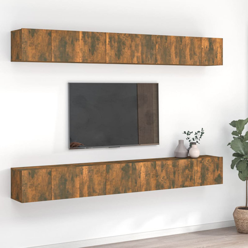 Glenland Unfinished TV Stand for TVs up to 78", Smoked Oak