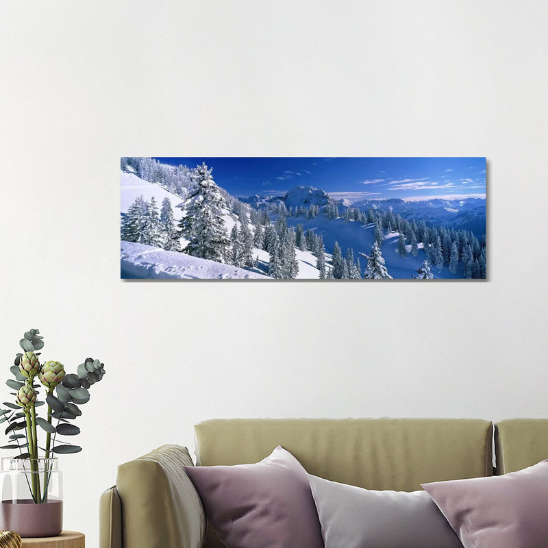 Wintry Mountain Landscape, Bavarian Alps, Bavaria, Germany 1 Piece Wrapped Canvas Panoramic Wall Art