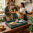 S/2 Blue Marbled Rectangular Trays with Cut-Out Handles for Elegant Serving and Organizing