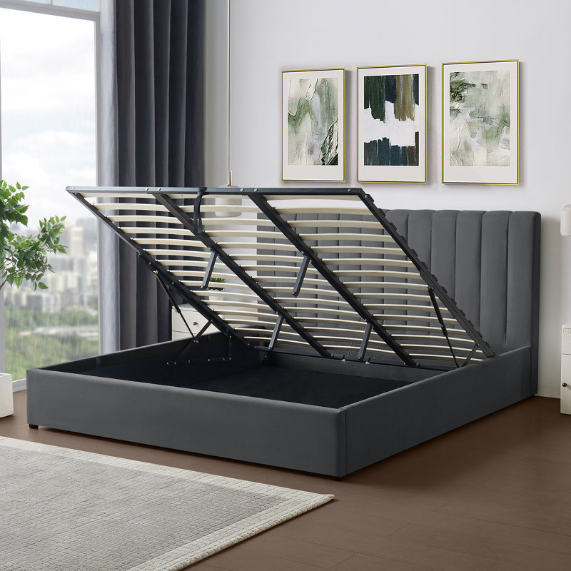 Evelynne Fabric Ottoman Bed Frame with Storage - , Super King (6'), Dark Grey