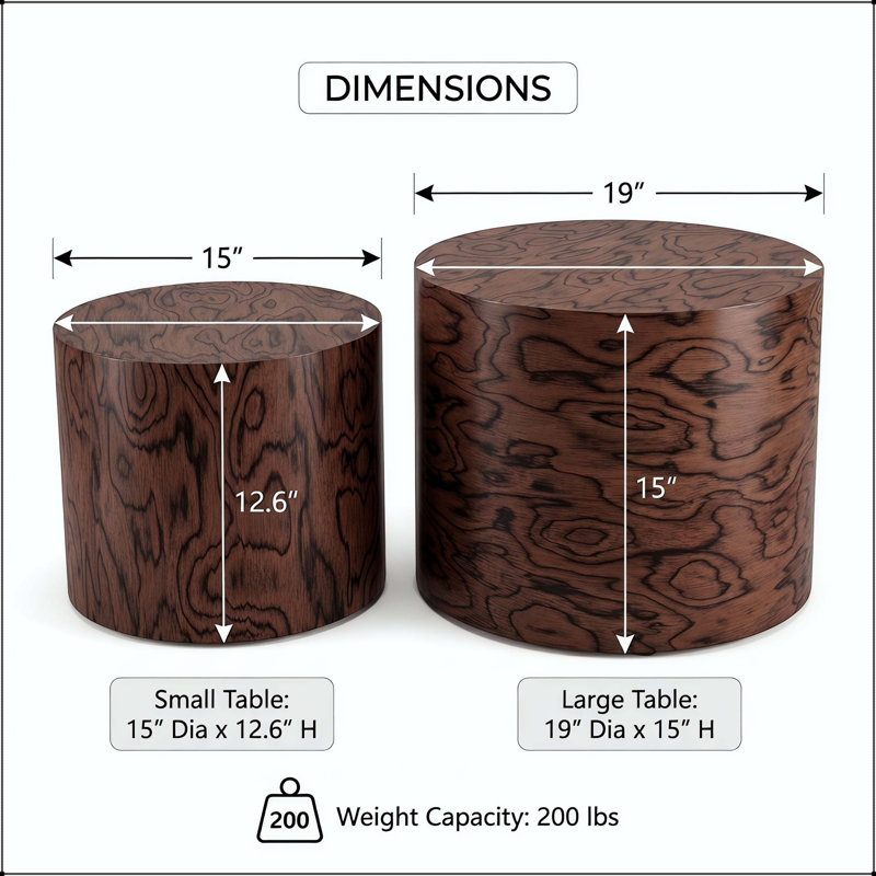 Ensemble de tables basses gigognes avec finition grain de bois souche d'arbre