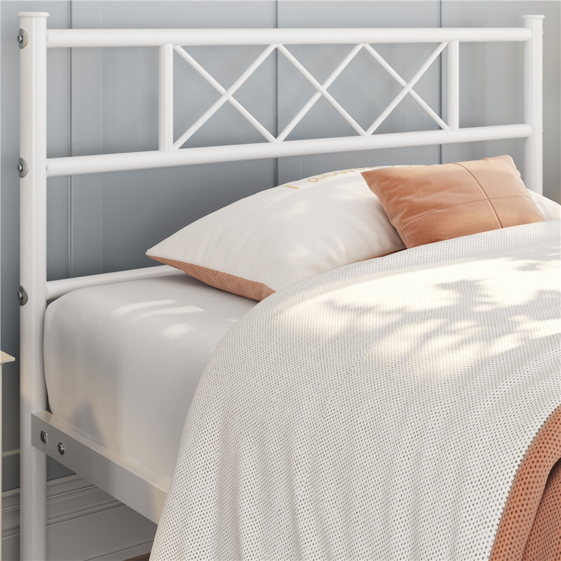 Brandee Metal Platform Bed Frame with Headboard and Footboard, Full, White
