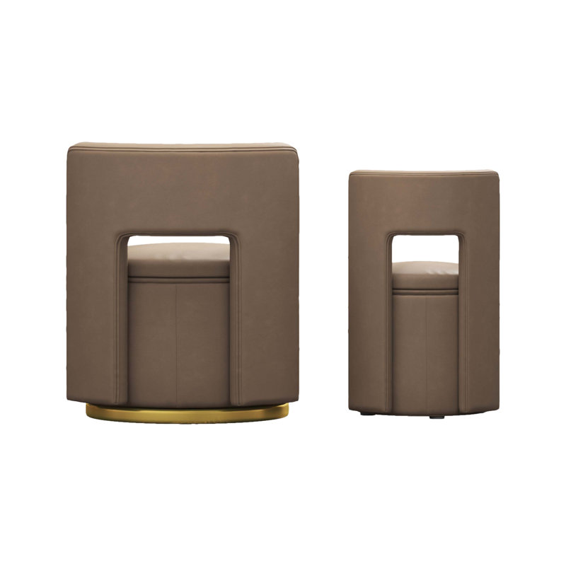 Storage Round Swivel Chair, Brown Velvet