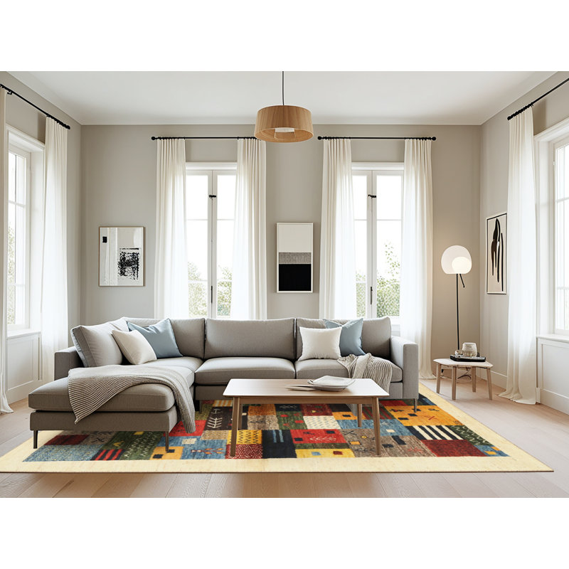 Tapis beige/gris/rouge contemporain, Rectangle 8 pi x 12 pi