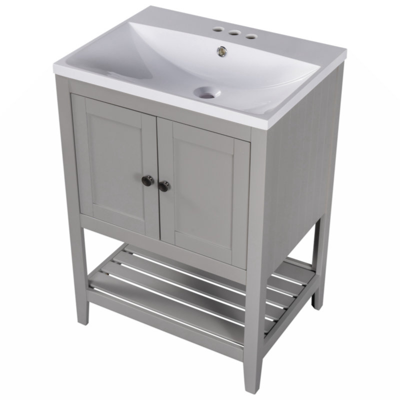 Meuble-lavabo simple avec plateau 24 po Omare, Gris