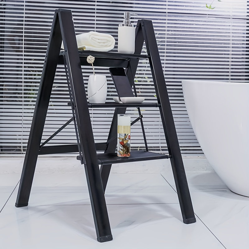 3 - Step Aluminum Lightweight Folding Step Stool, Black