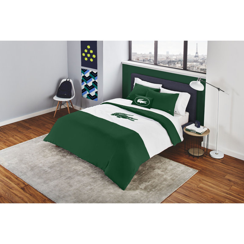 Ensemble d'édredon réversible standard en coton 4 pièces, Vert, Édredon pour lit simple + 1 taie décorative stan