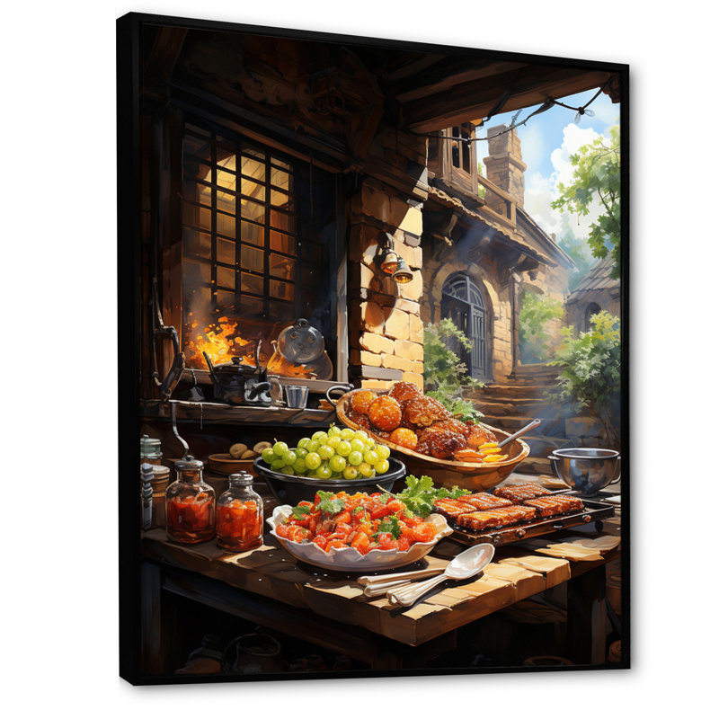 Shergil Food Barbecue A Lived I, reproduction d'art sur toile, H 32 po x l 24 po x P 1 po, Cadre flottant noir