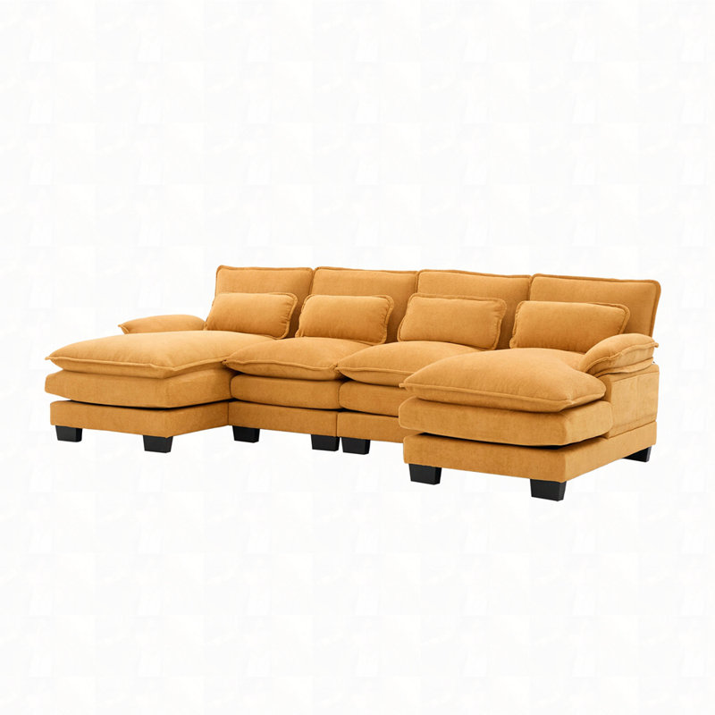 U Shaped Cloud Couch, Mustard Yellow Chenille