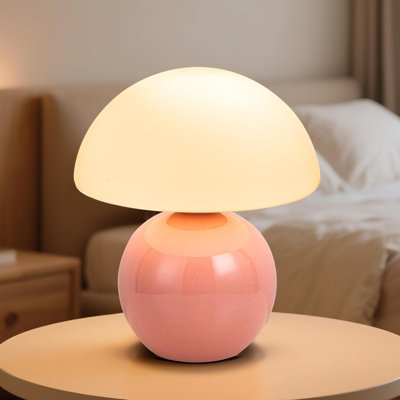 Lampe de table champignon en céramique avec abat-jour en verre laiteux Lampe de chevet à intensité variable rétro pour chambre à coucher