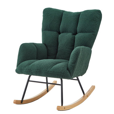  Modern Rocking Chair, Comfortable Nursery Glider with Solid Wood Base for Living Room Bedroom, Green