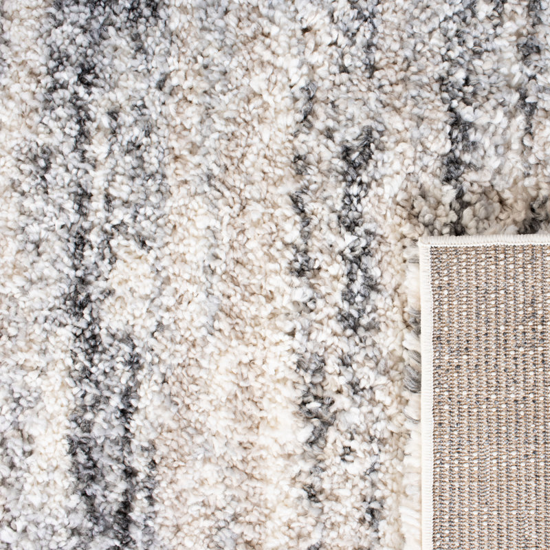 Ivory Round Hand-knotted Shag Rug, 63-inch Synthetic
