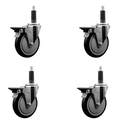 Poly Swivel 1 Inch Expanding Stem Caster Set with Brake SCC