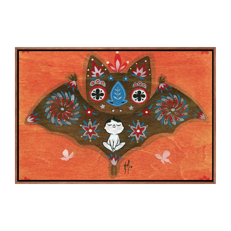«Folk Blessings - Bat» par Martin Hsu - reproduction d'art, H 40 po x l 60 po x 1,5 po, Toile avec cadre en bois classique