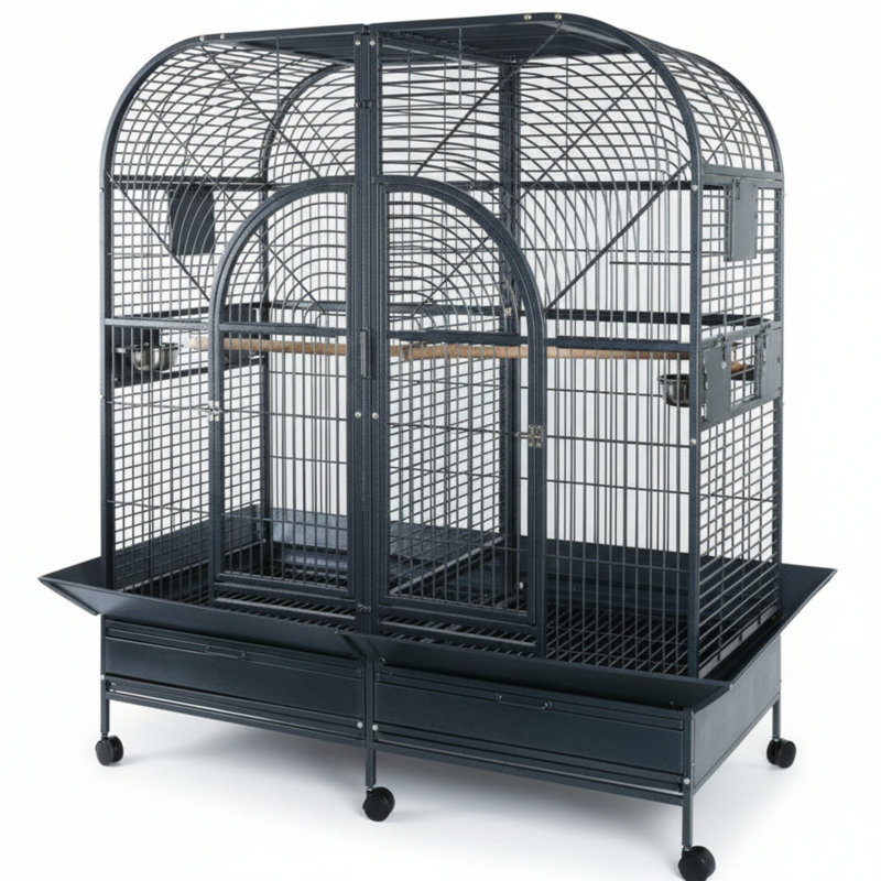 Double Macaw Cage with Divider - Black, Black
