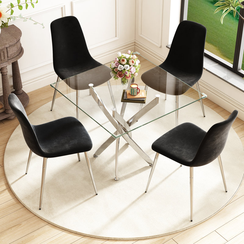 5 - Piece Pedestal Dining Set, Silver, Silver/Black