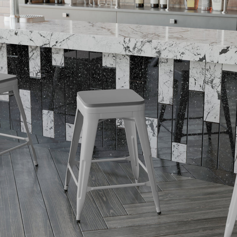 Tabouret de bar Bushea, Tabouret de comptoir (siège d'une hauteur de 24 p, Argent / gris